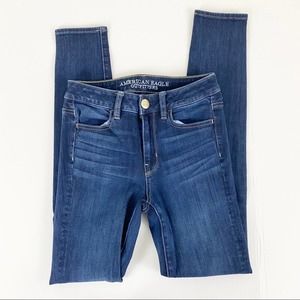 American Eagle High Rise Super Stretch Jegging Blue Wash 0 Long